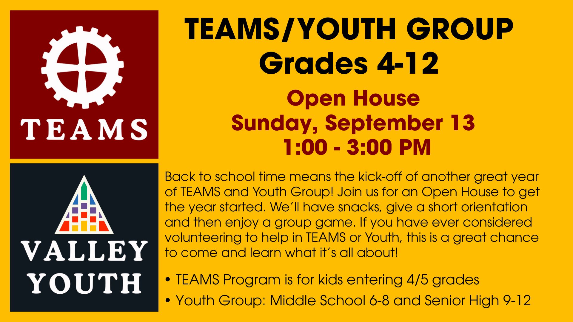 TEAMS & Youth Group Open House