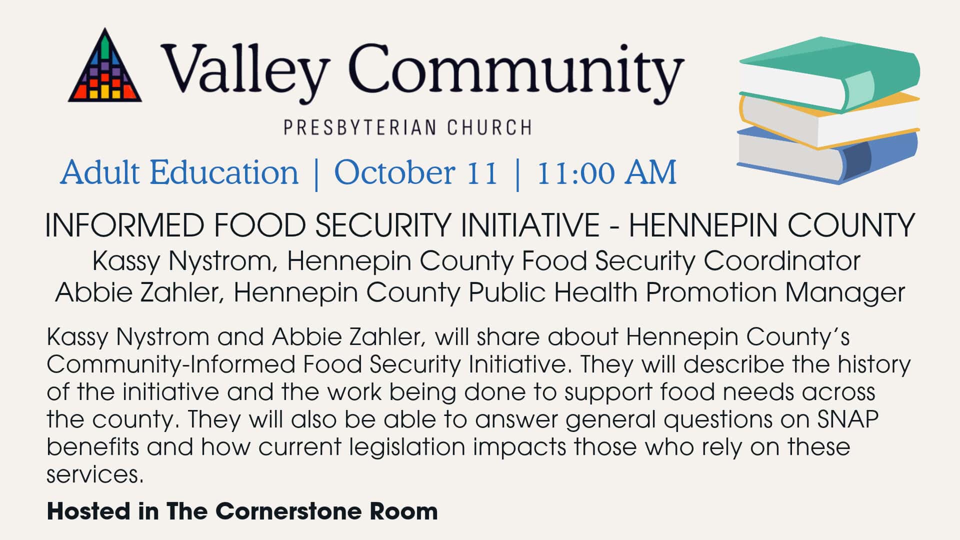 Adult Education – Sunday, Oct. 11, 2026 -Informed Food Security Initiative – Hennepin County