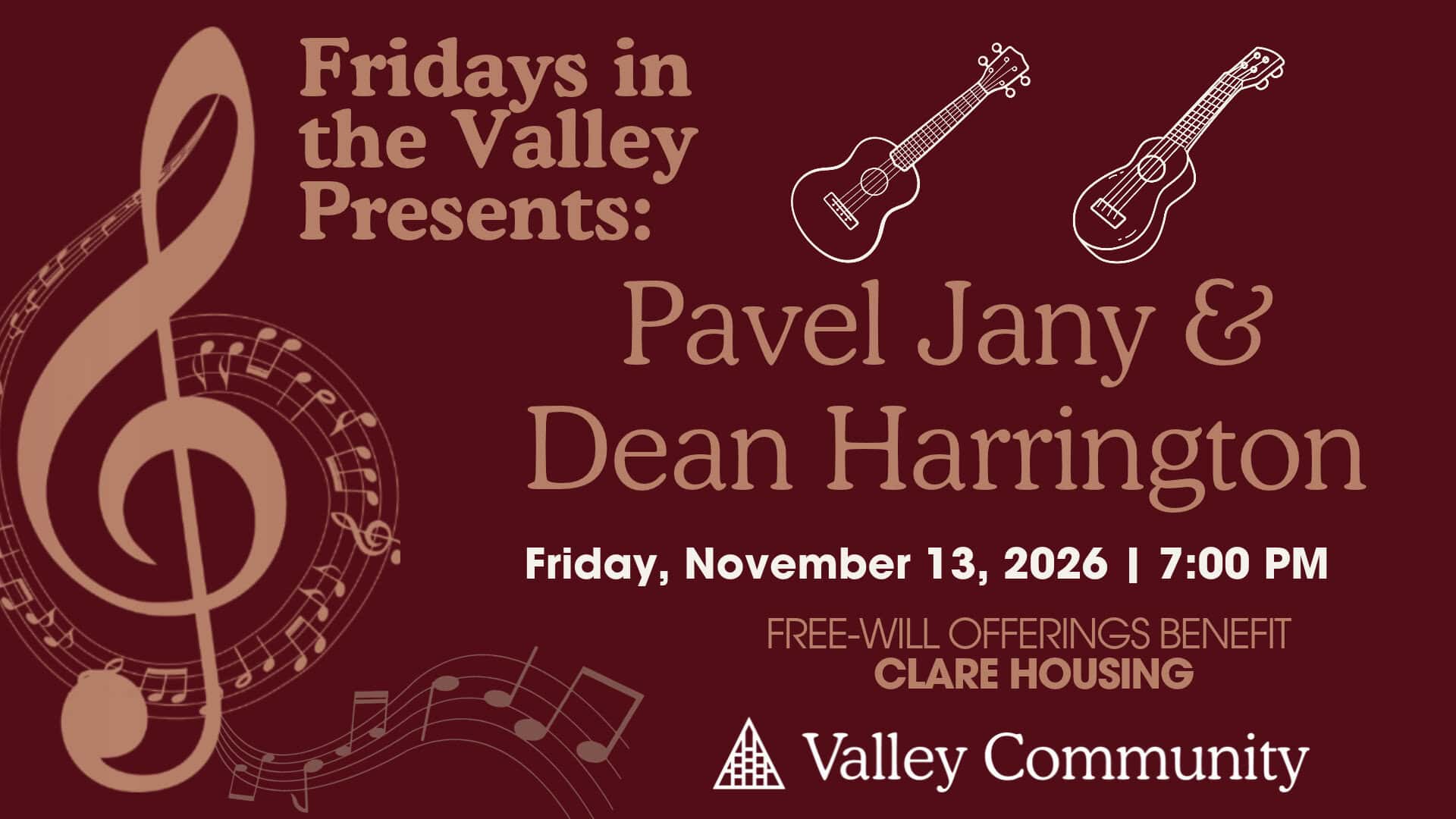 Fridays in the Valley Presents – Pavel Jany & Dean Harrington on Friday, Novemeber 13, 2026